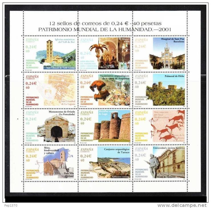 ESPAÑA 2001 - PATRIMONIO MUNDIAL DE LA HUMANIDAD  - Edifil Nº 3843-3854 - YVERT 3398-3409 - Otros & Sin Clasificación