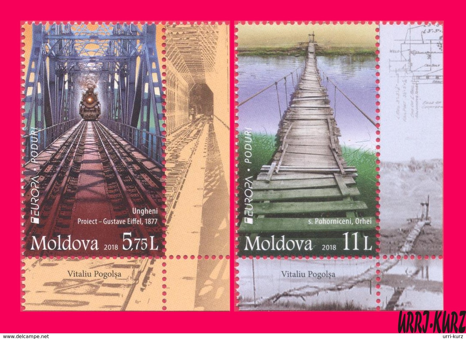 MOLDOVA 2018 Europa CEPT Bridges Eiffel Railway Bridge & Wooden Bridge 2v Mi1031-1032 Sc969-970 MNH - Moldawien (Moldau)