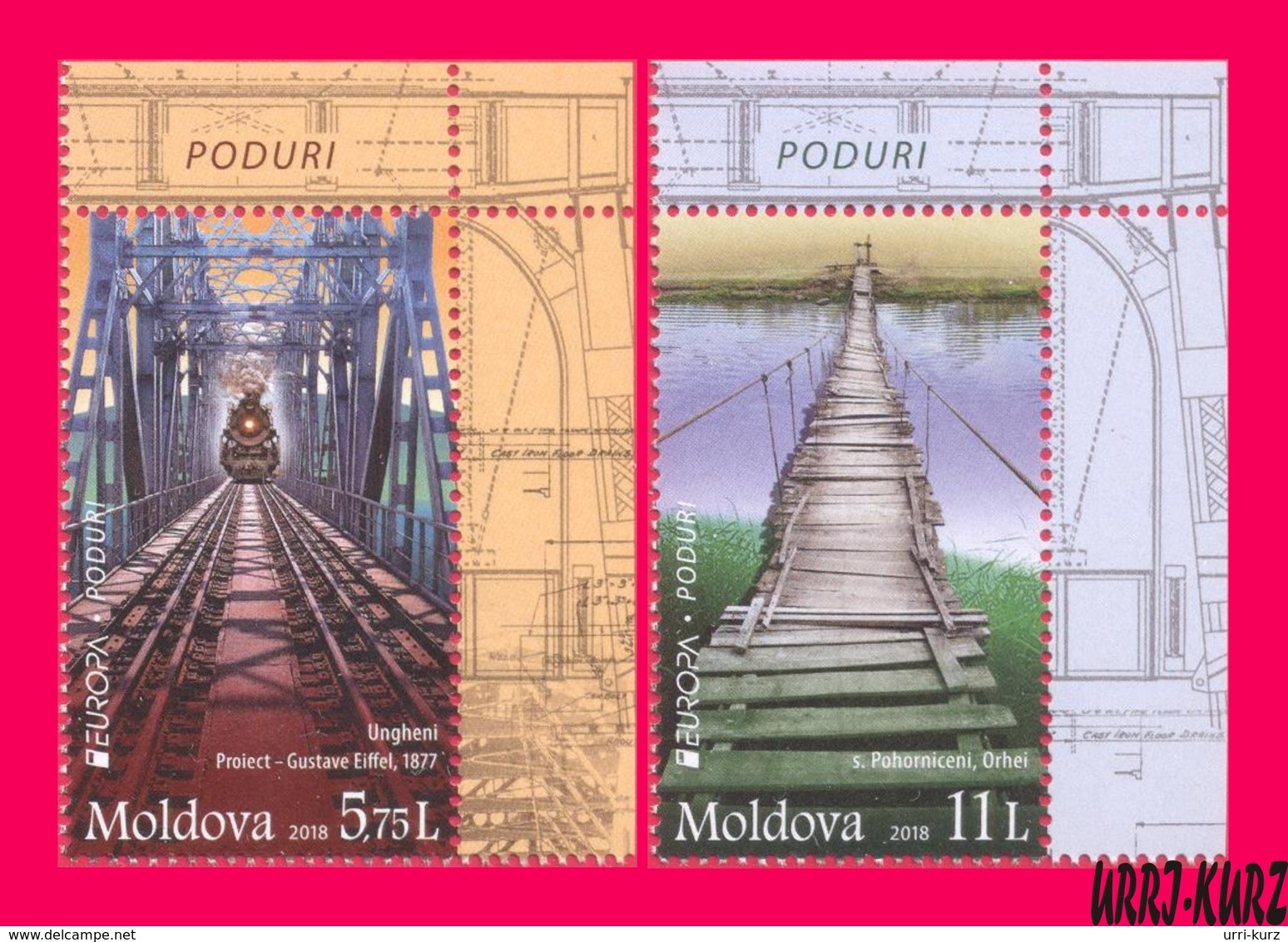 MOLDOVA 2018 Europa CEPT Bridges Eiffel Railway Bridge & Wooden Bridge 2v Mi1031-1032 Sc969-970 MNH - 2018