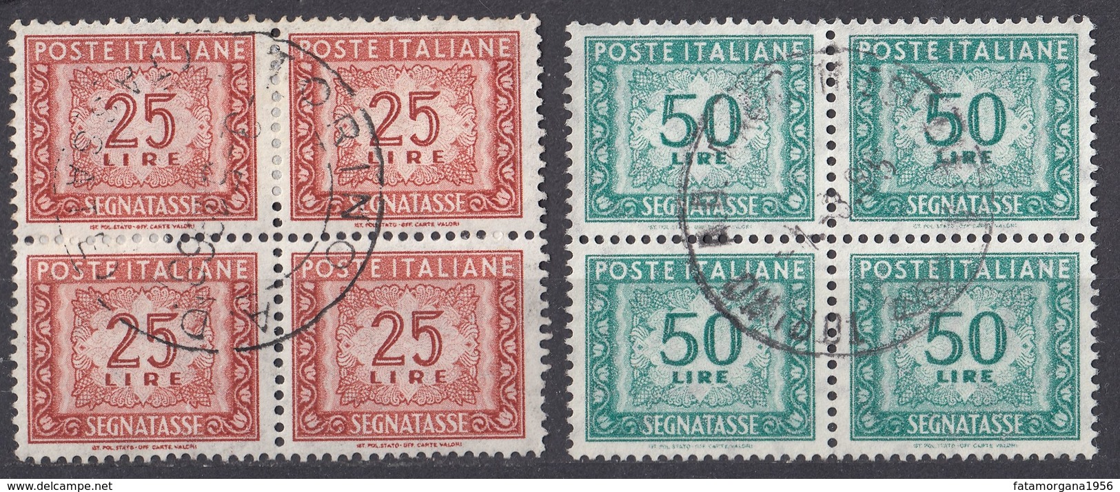 ITALIA - 1947/1954 - Due Quartine Usate Di Segnatasse: Yvert 75 E 76, Come Da Immagine. - Postage Due