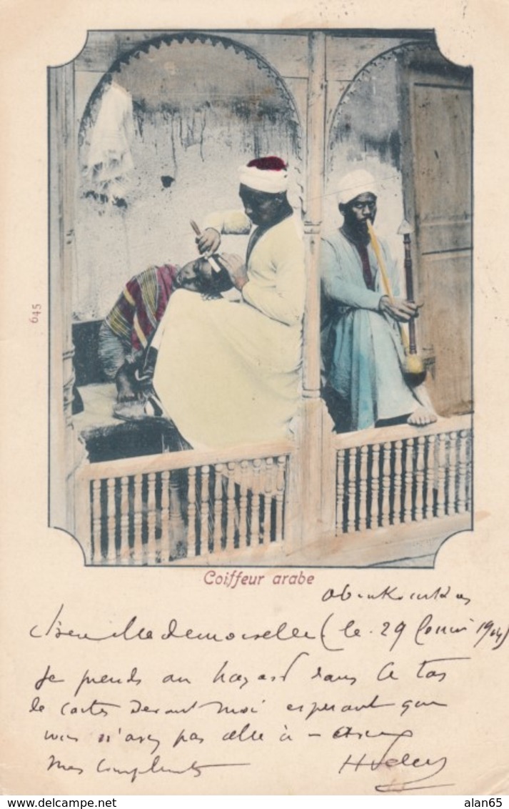 Arab Barber Coiffeur Arabe, Egypt Man Shaves Head, 1900s Vintage Egyptian Postcard - Altri & Non Classificati