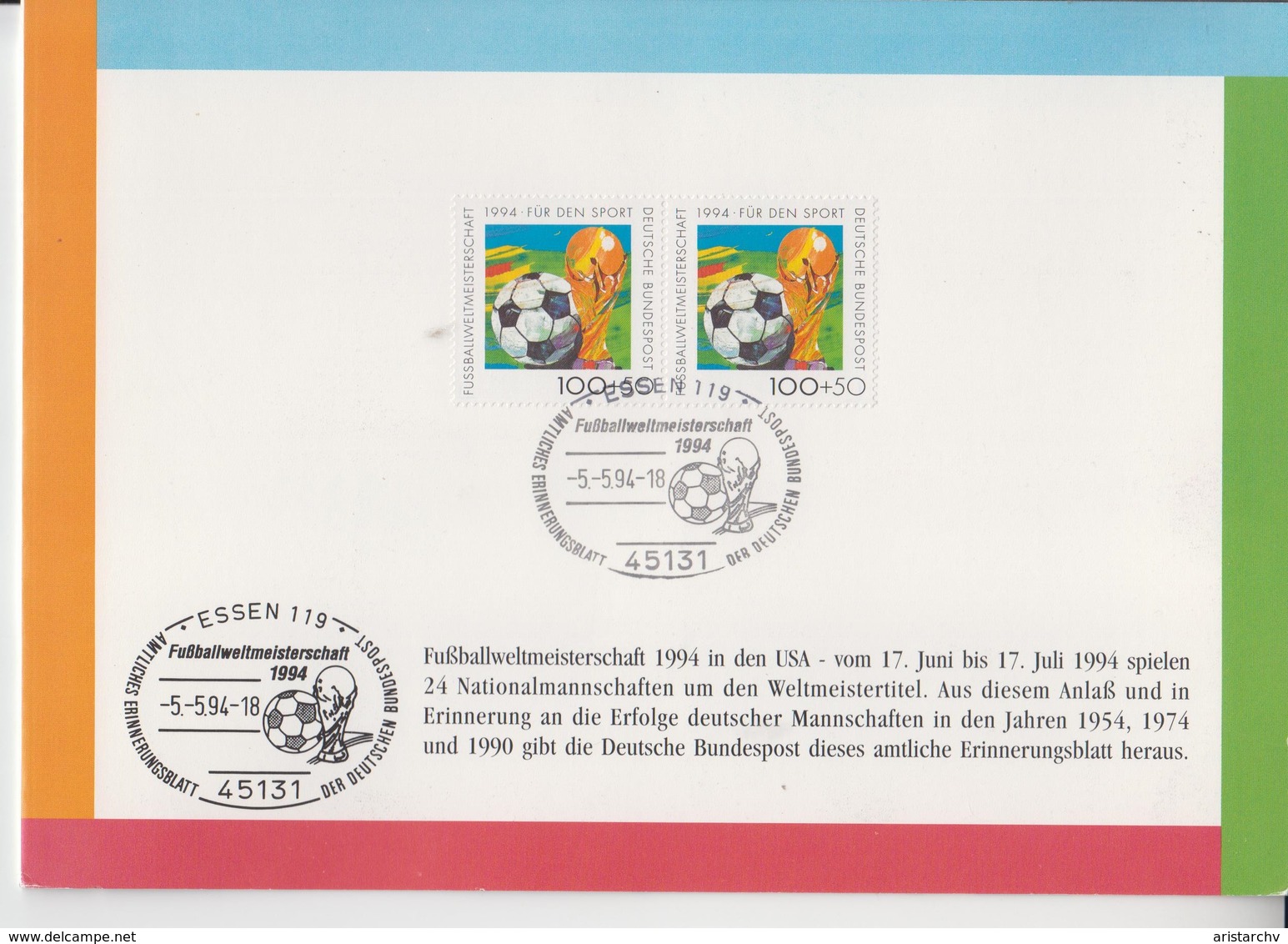 GERMANY 1994 FOOTBALL WORLD CUP BOOKLET WITH SPECIAL CANCELLATION - 1994 – USA