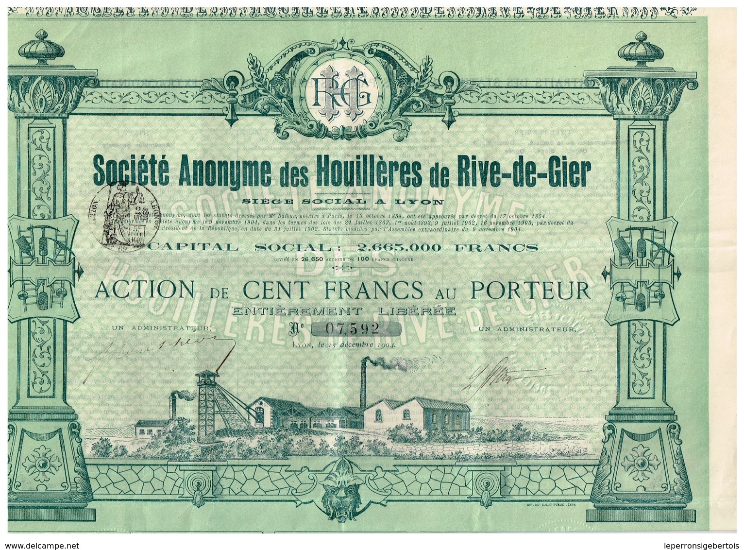 Action Ancienne - Société Anonyme Des Houillères De Rive-de-Gier - Titre De 1904 - Déco - - Mijnen