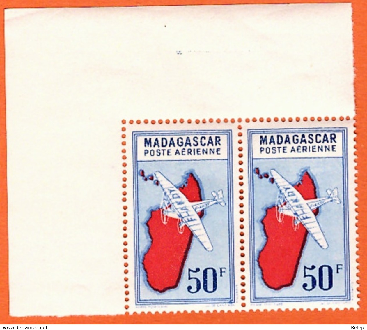 Madagascar - 1942 Airmail - Airplane Over Map Of Madagascar Without "RF" Top Left # MINT # Poste Aérienne 50F - Unused Stamps