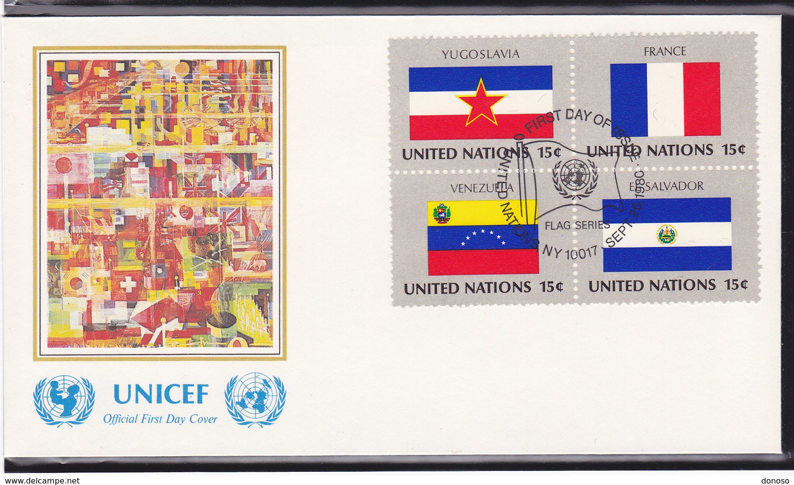 NATIONS UNIES 1980  DRAPEAUX  4 FDC UNICEF Yvert 316-331 - FDC