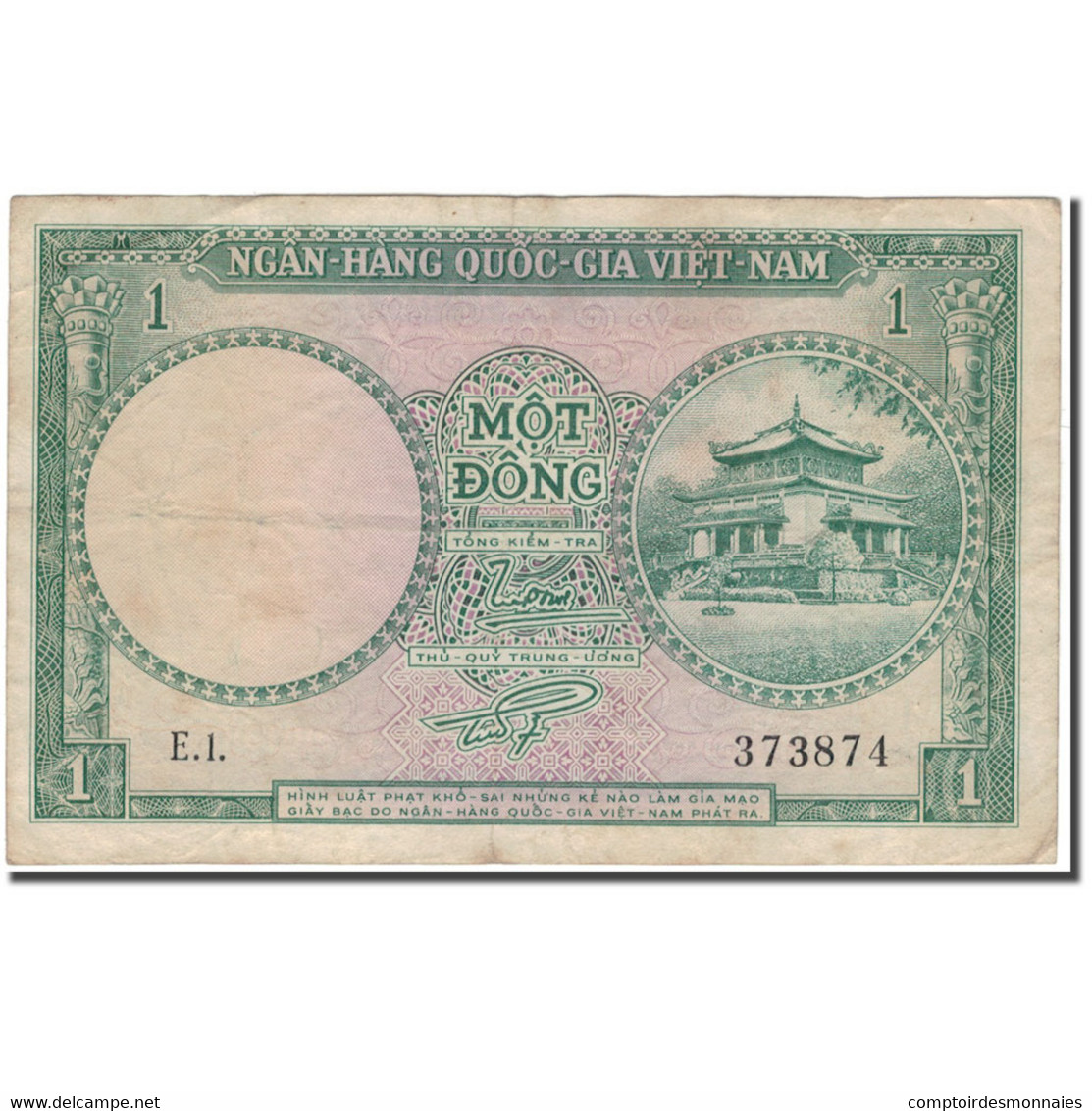 Billet, South Viet Nam, 1 D<ox>ng, KM:1a, TB+ - Viêt-Nam