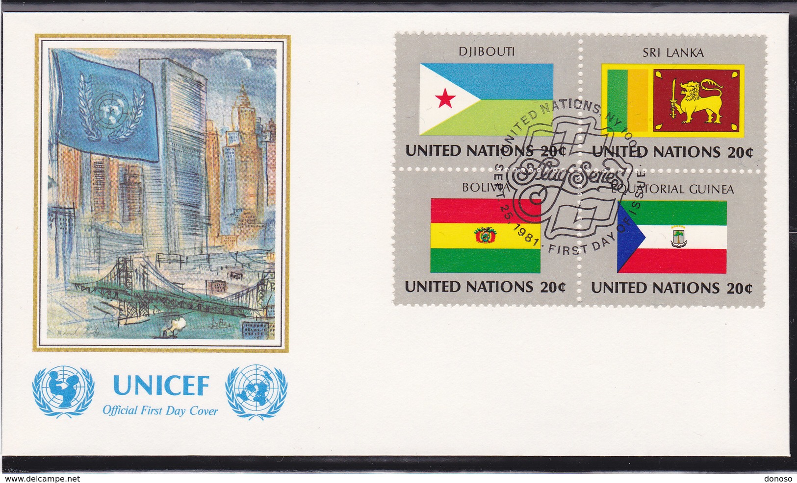 NATIONS UNIES 1981  DRAPEAUX  4 FDC UNICEF Yvert 341-356 - FDC