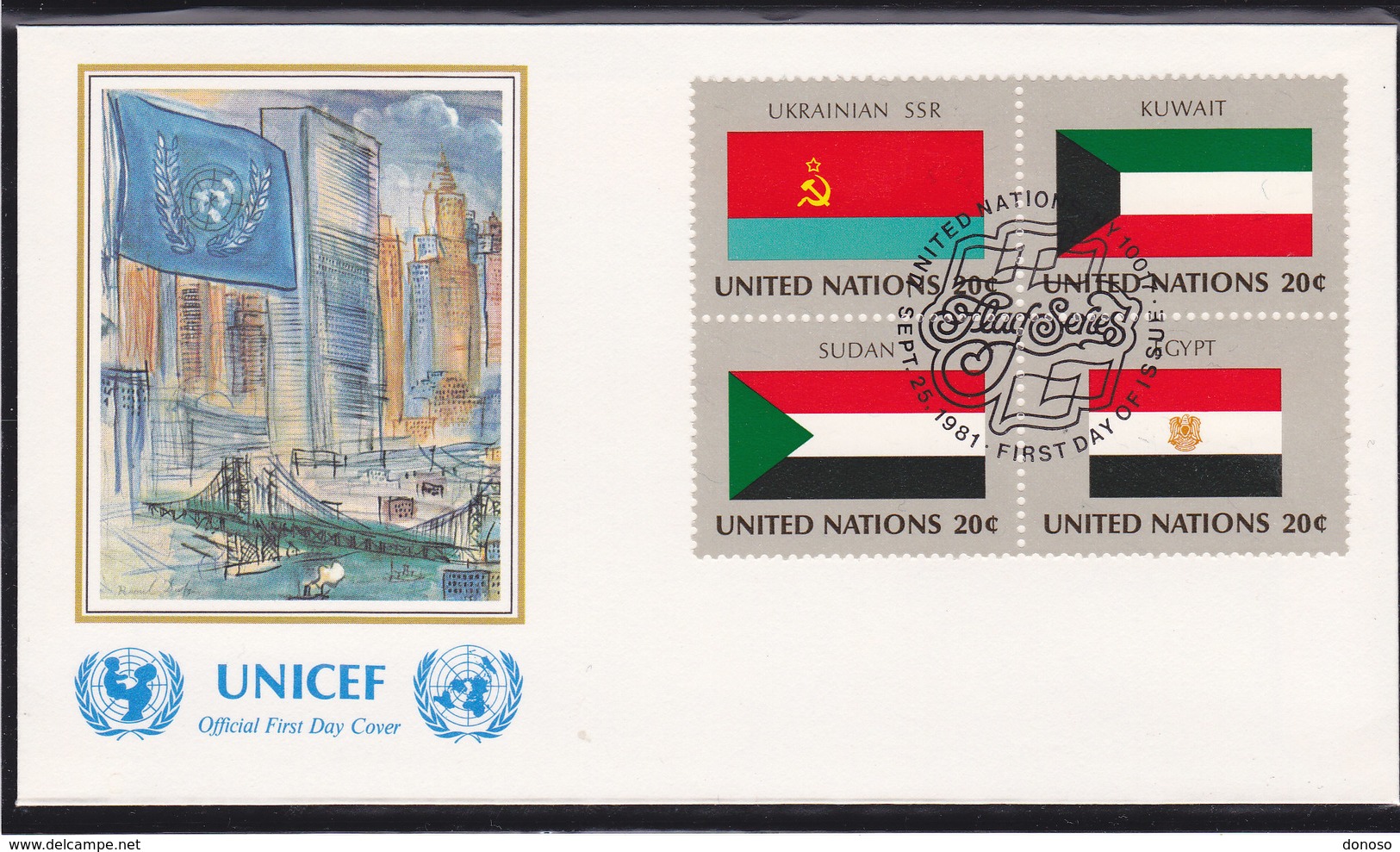 NATIONS UNIES 1981  DRAPEAUX  4 FDC UNICEF Yvert 341-356 - FDC