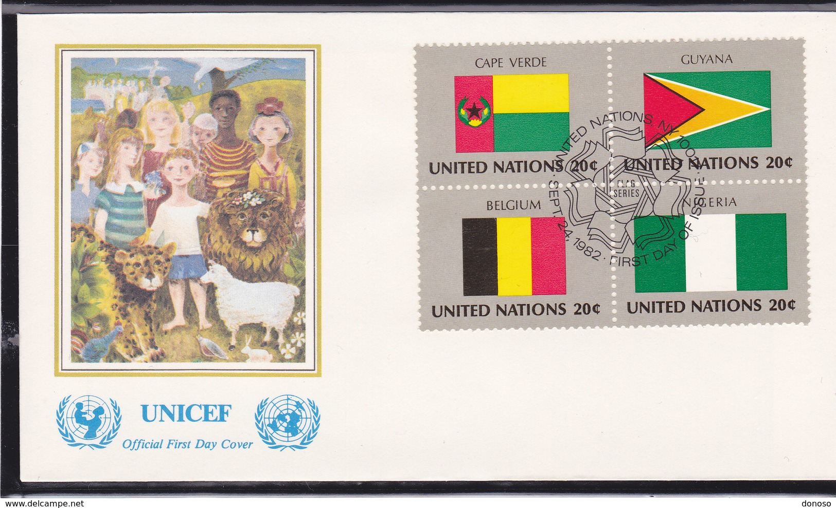 NATIONS UNIES 1982  DRAPEAUX FDC UNICEF Yvert 377-380 - FDC