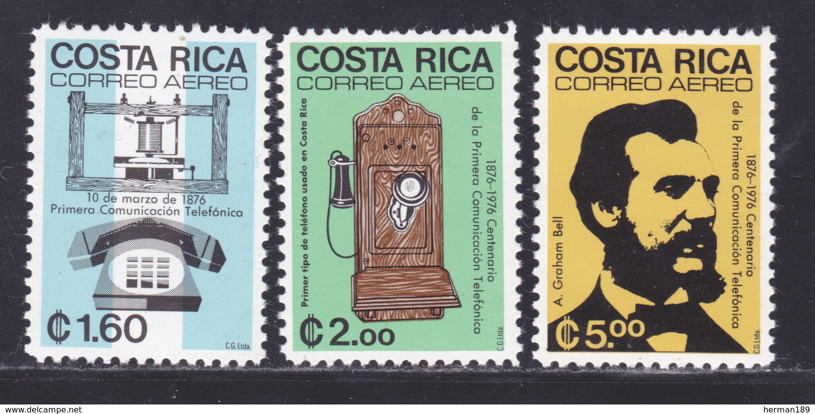 COSTA RICA AERIENS N°  652 à 654 ** MNH Neufs Sans Charnière, TB (D8093) Centenaire De La 1ère Liaison Téléphoniq - 1976 - Costa Rica