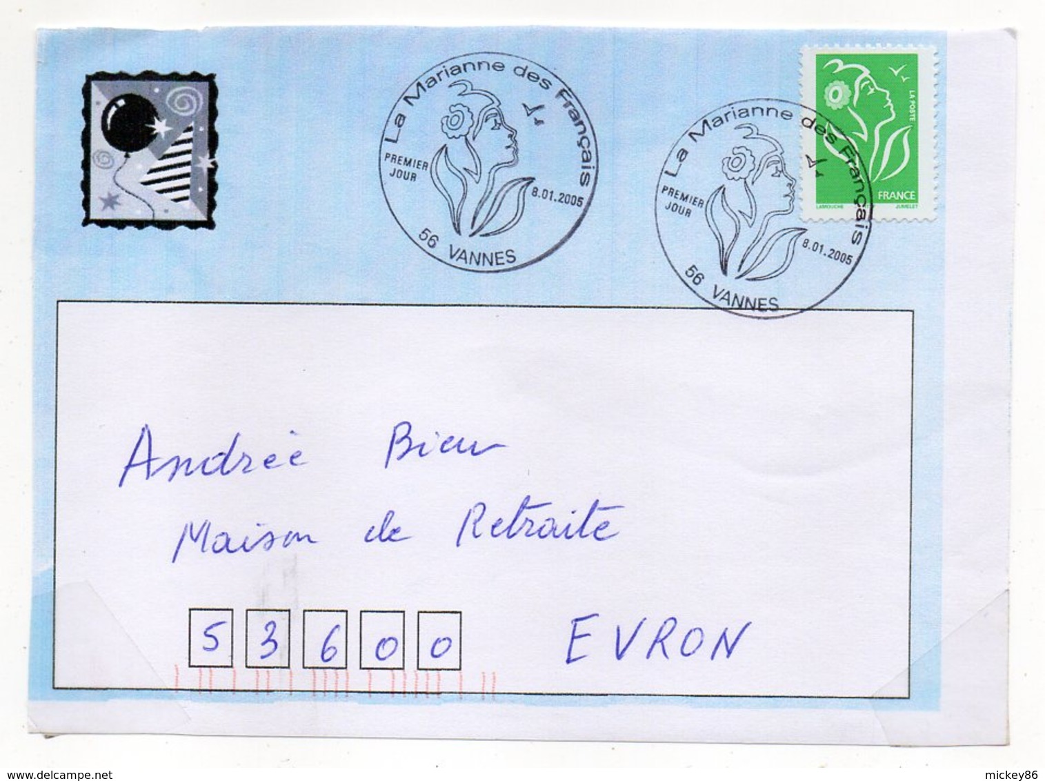 2008--Devant De Lettre De VANNES-56  Pour EVRON-53--Marianne Lamouche--Beau Cachet 1er Jour Marianne Des Français - 1961-....