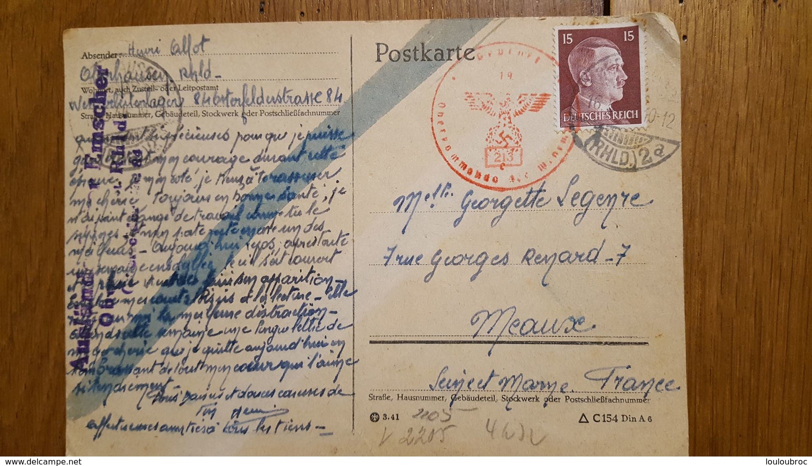 CARTE  LETTRE TIMBRE HITLER DEUTSCHES REICH 1944 OBERHAUSEN - Lettres & Documents