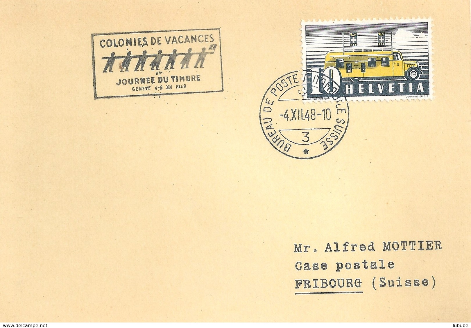 Sonderstempel  "Colonies De Vacances, Journée Du Timbre, Genève"               1948 - Storia Postale