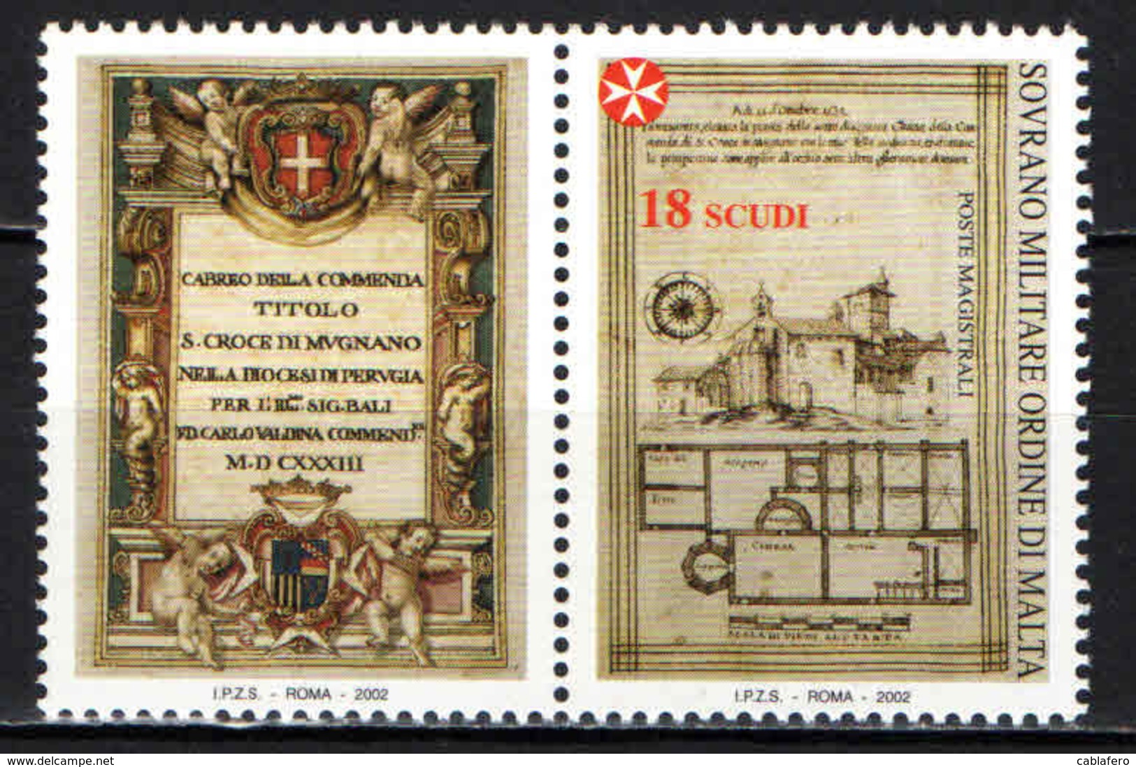 SMOM - 2002 -ANTICHE COMMENDE DEL SOVRANO MILITARE ORDINE DI MALTA DA CABREI - COMMENDA DI S. CROCE DI MUGNANO - MNH - Sovrano Militare Ordine Di Malta