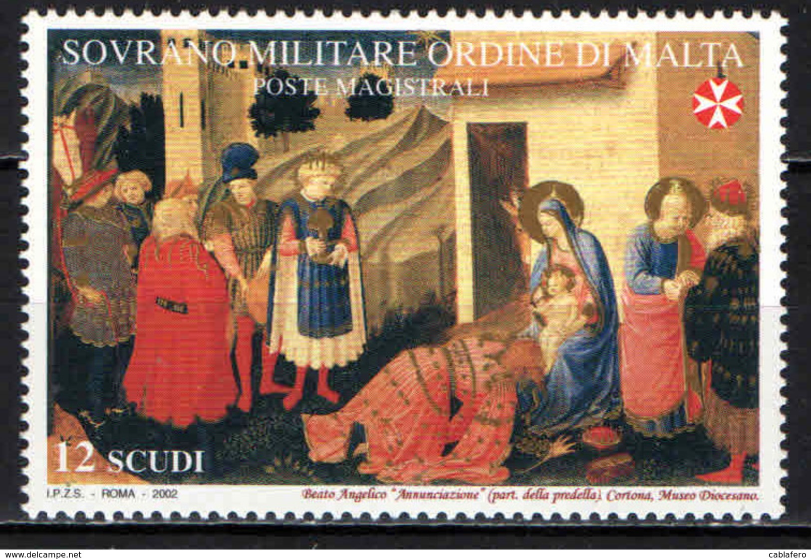 SMOM - 2002 - NATALE: PARTICOLARE DELLA PREDELLA "ANNUNCIAZIONE" DEL BEATO ANGELICO - MNH - Sovrano Militare Ordine Di Malta