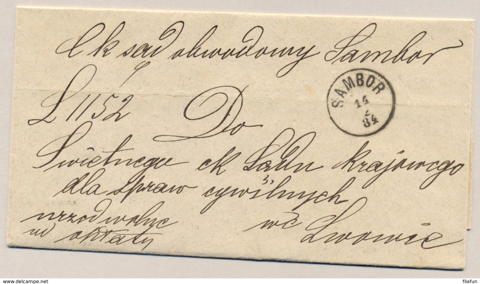 Österreich / Ukraine - 1884 - Folded Cover From SAMBOR To Lwow / Lemberg - Brieven En Documenten