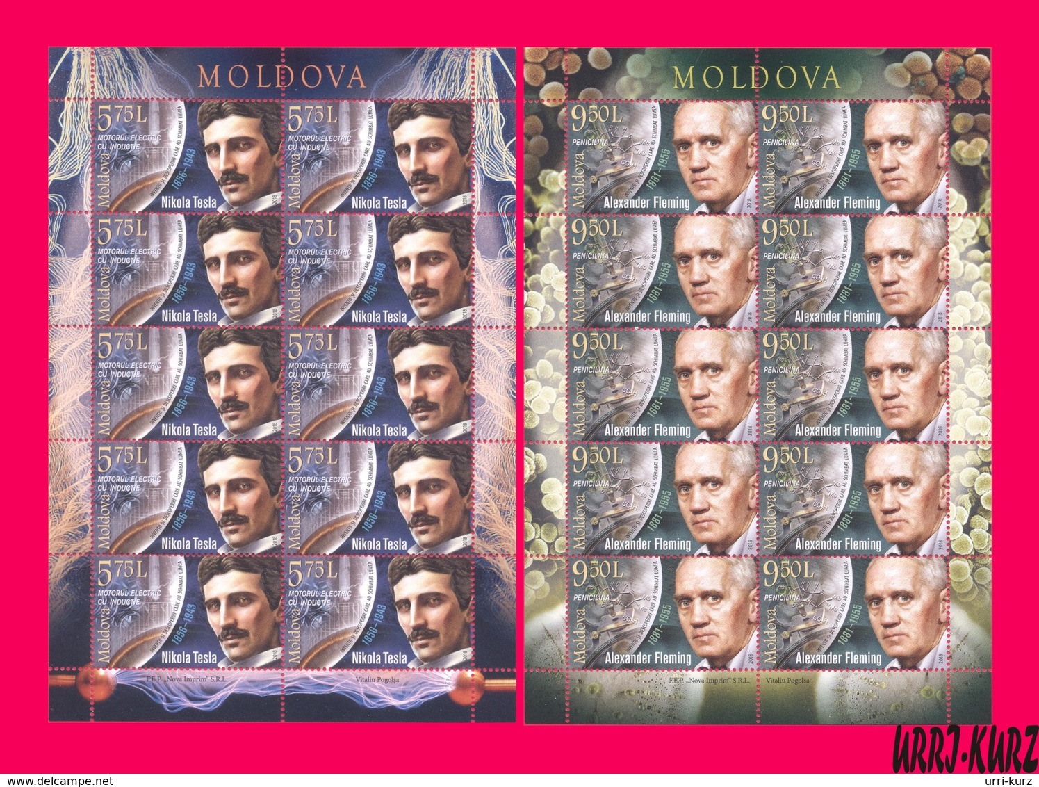 MOLDOVA 2018 Famous People Inventions & Discoveries Scientists Physics Nikola Tesla Medicine Alexander Fleming 2 M-s MNH - Medicine