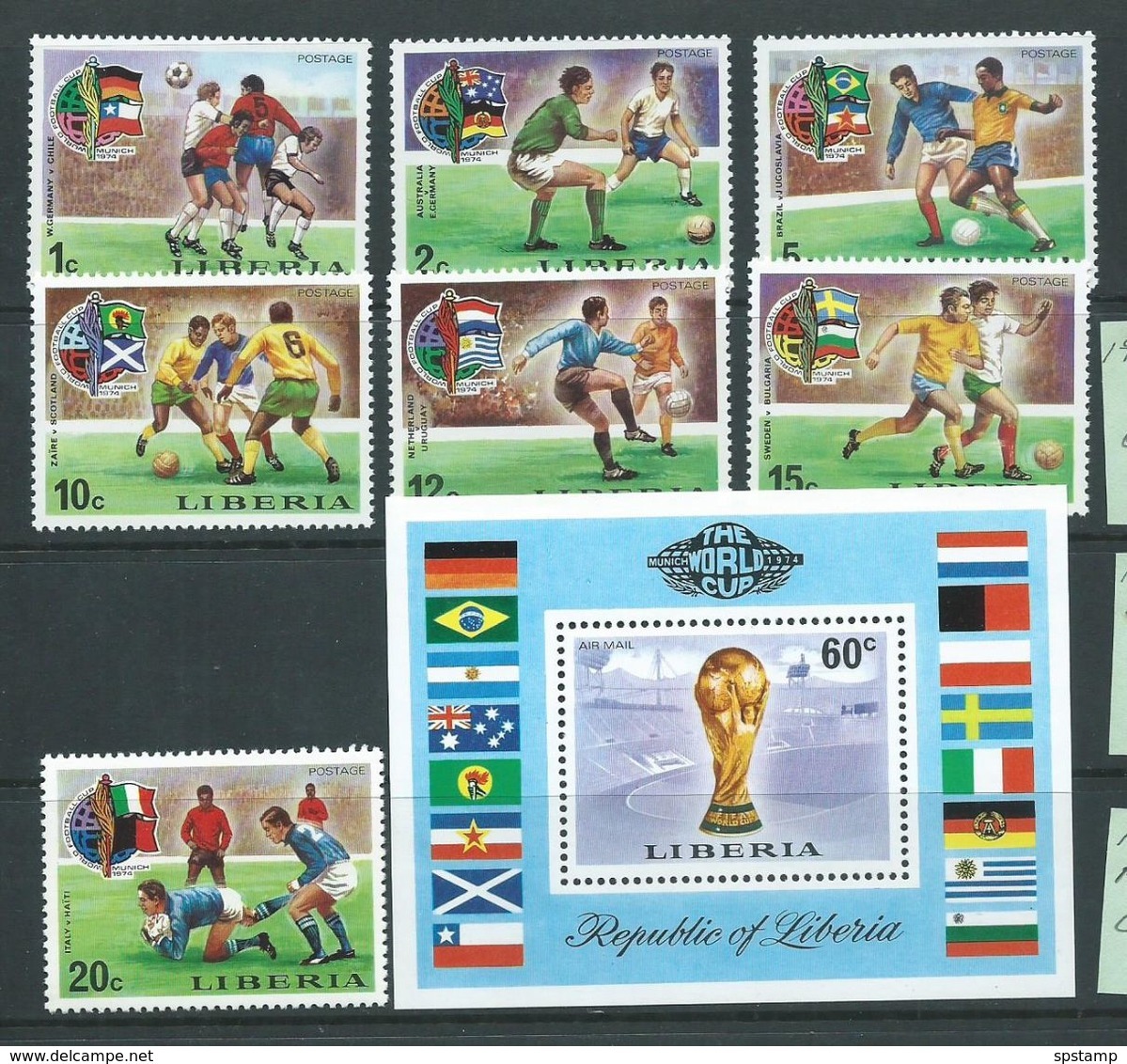 Liberia 1974 Munich Soccer World Cup Set 7 & Miniature Sheet MNH - 1974 – West Germany