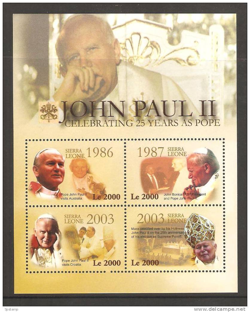 Sierra Leone 2003 Pope John Paul 25years Souvenir Sheet Of 4 Values MNH - Sierra Leone (1961-...)