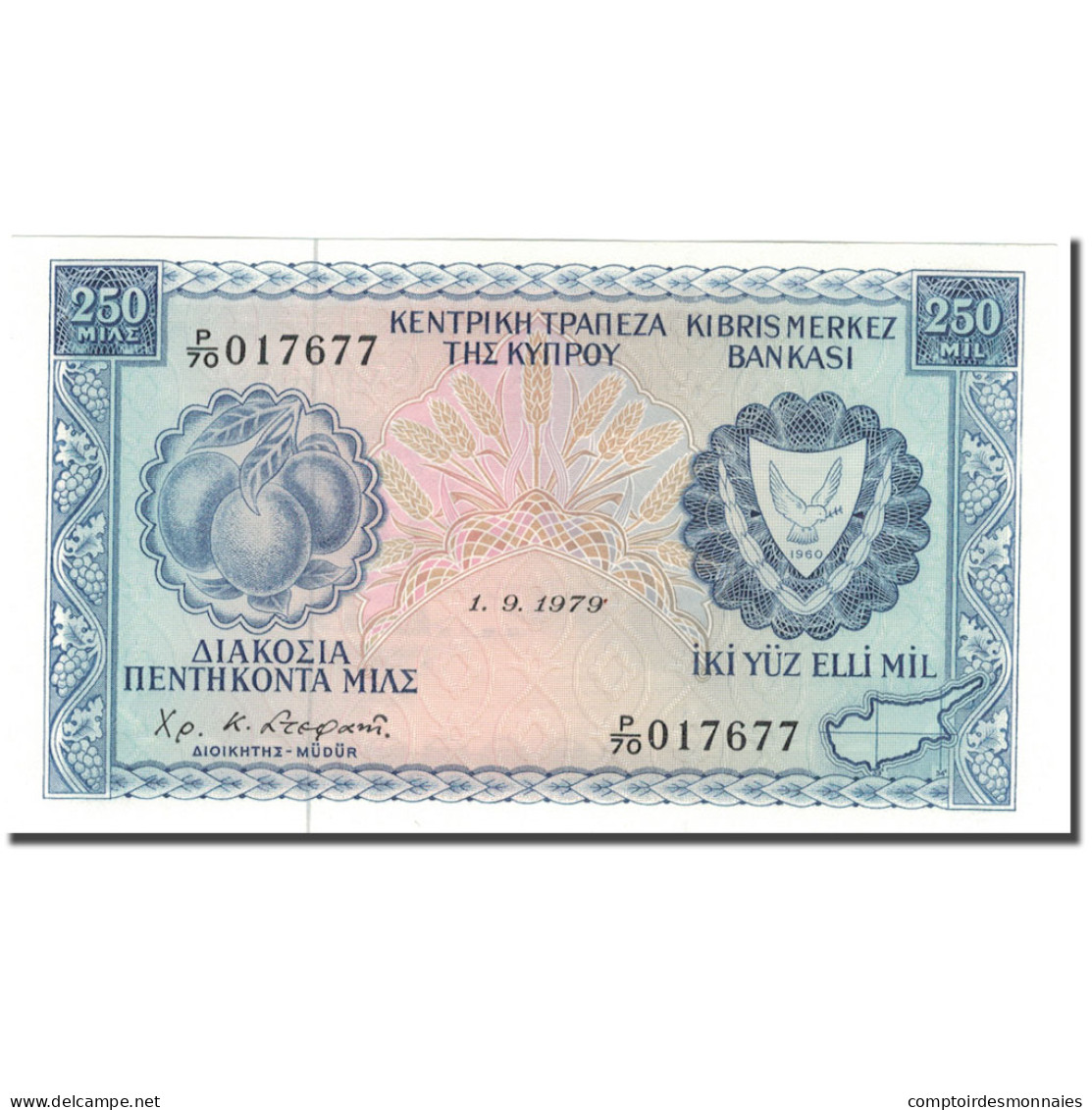 Billet, Chypre, 250 Mils, 1979-09-01, KM:41c, NEUF - Chypre