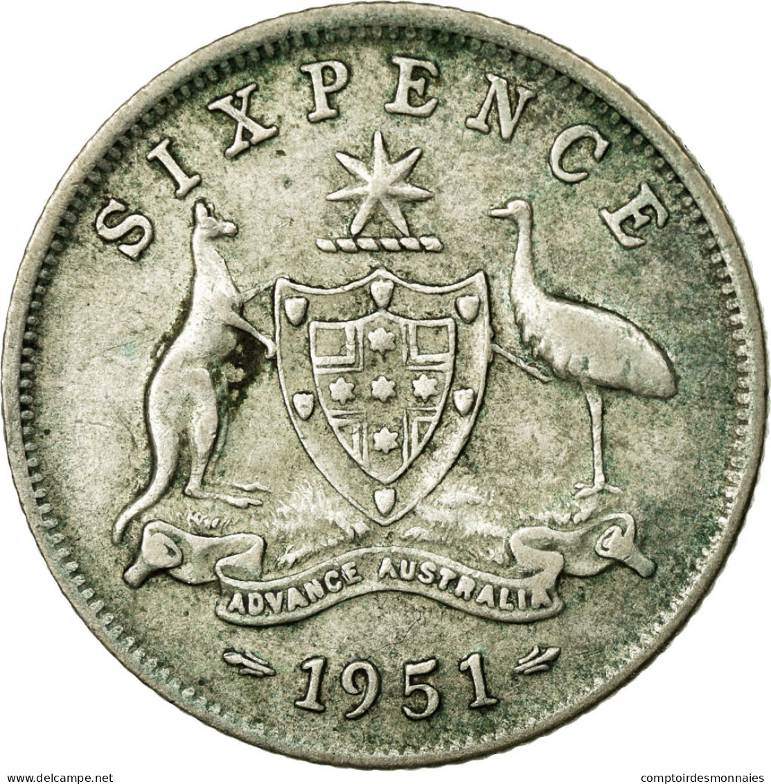 Monnaie, Australie, George VI, Sixpence, 1951, Melbourne, TB, Argent, KM:45 - Sixpence