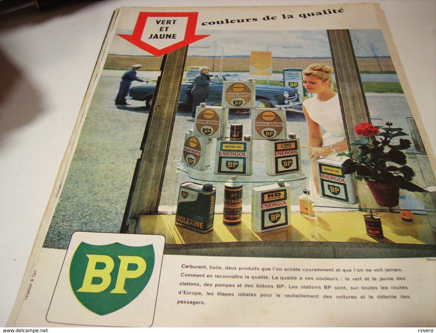 ANCIENNE PUBLICITE VERT ET JAUNE HUILE BP ENERGO  1960 - Autres & Non Classés