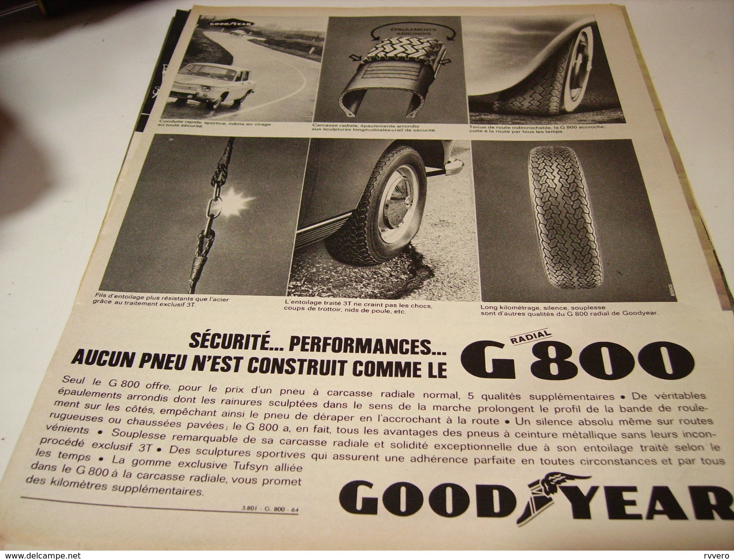 ANCIENNE PUBLICITE PNEU G 800 DE GOODYEAR  1964 - Autres & Non Classés