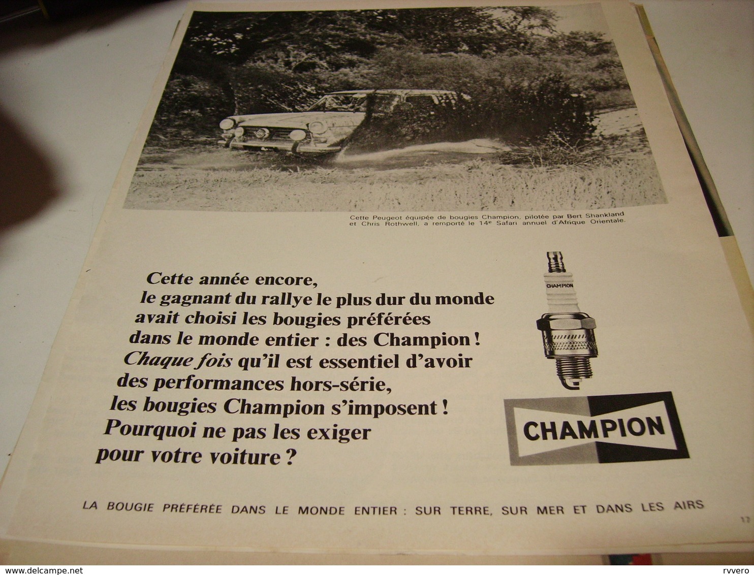 ANCIENNE PUBLICITE GAGNANT DU RALLYE  BOUGIE CHAMPION 1969 - Autres & Non Classés