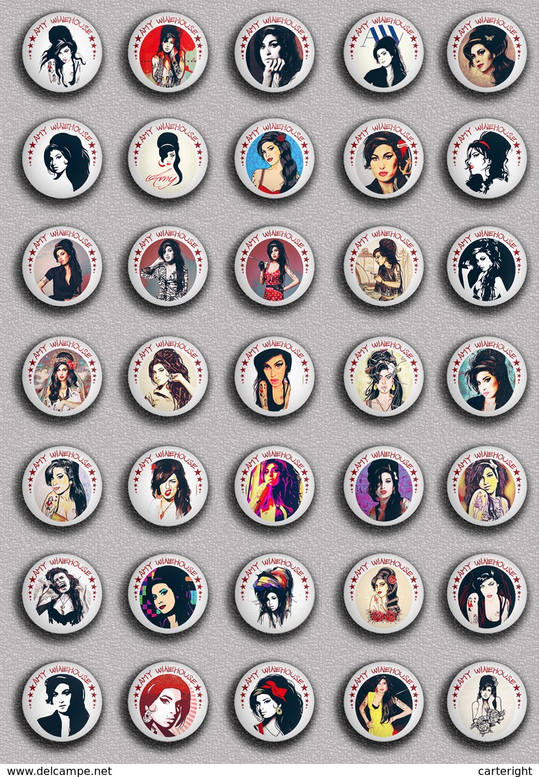 35 X Amy Winehouse Music Fan ART BADGE BUTTON PIN SET 1 (1inch/25mm Diameter) - Music