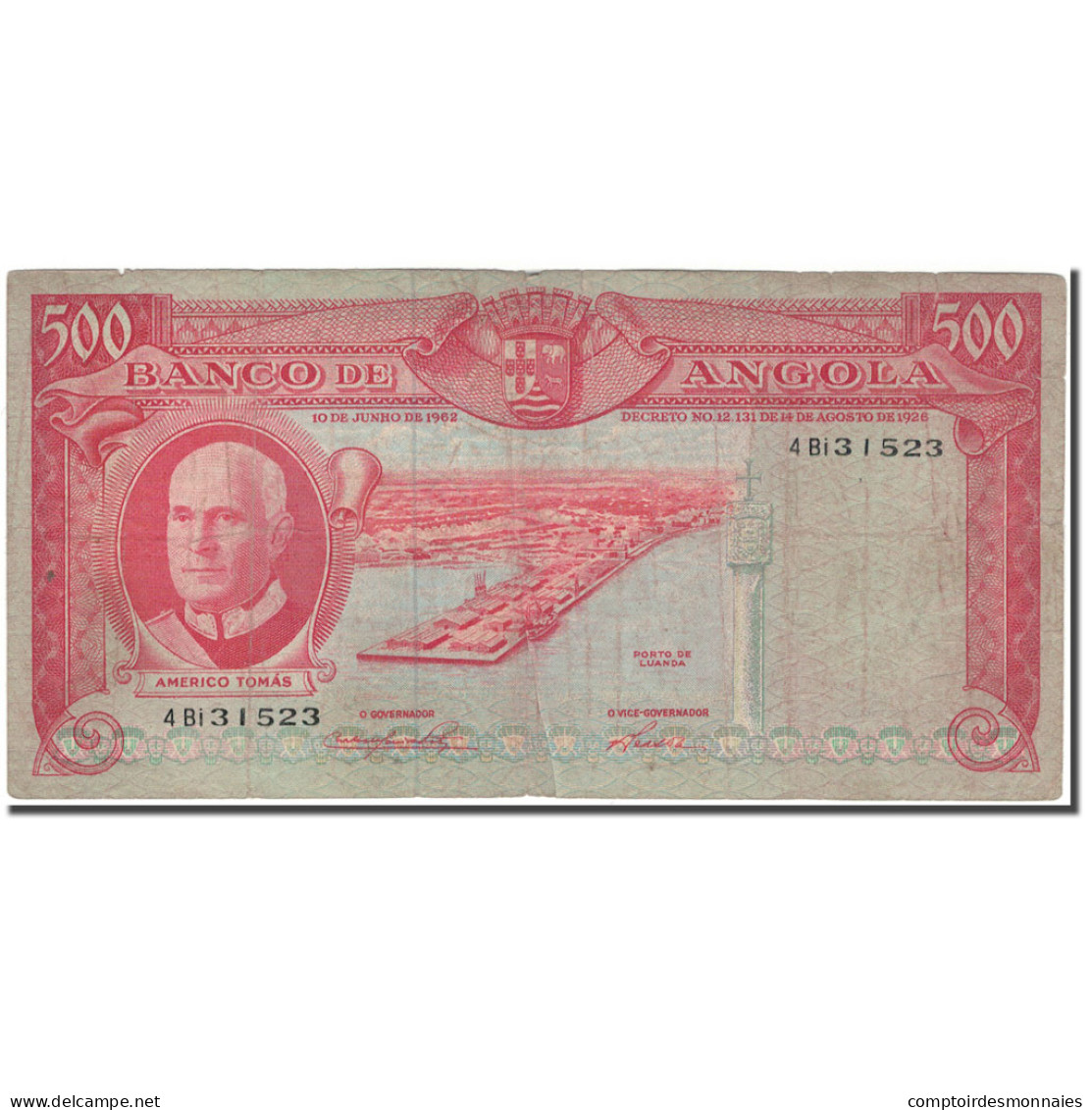 Billet, Angola, 500 Escudos, 1962-06-10, KM:95, TB - Angola