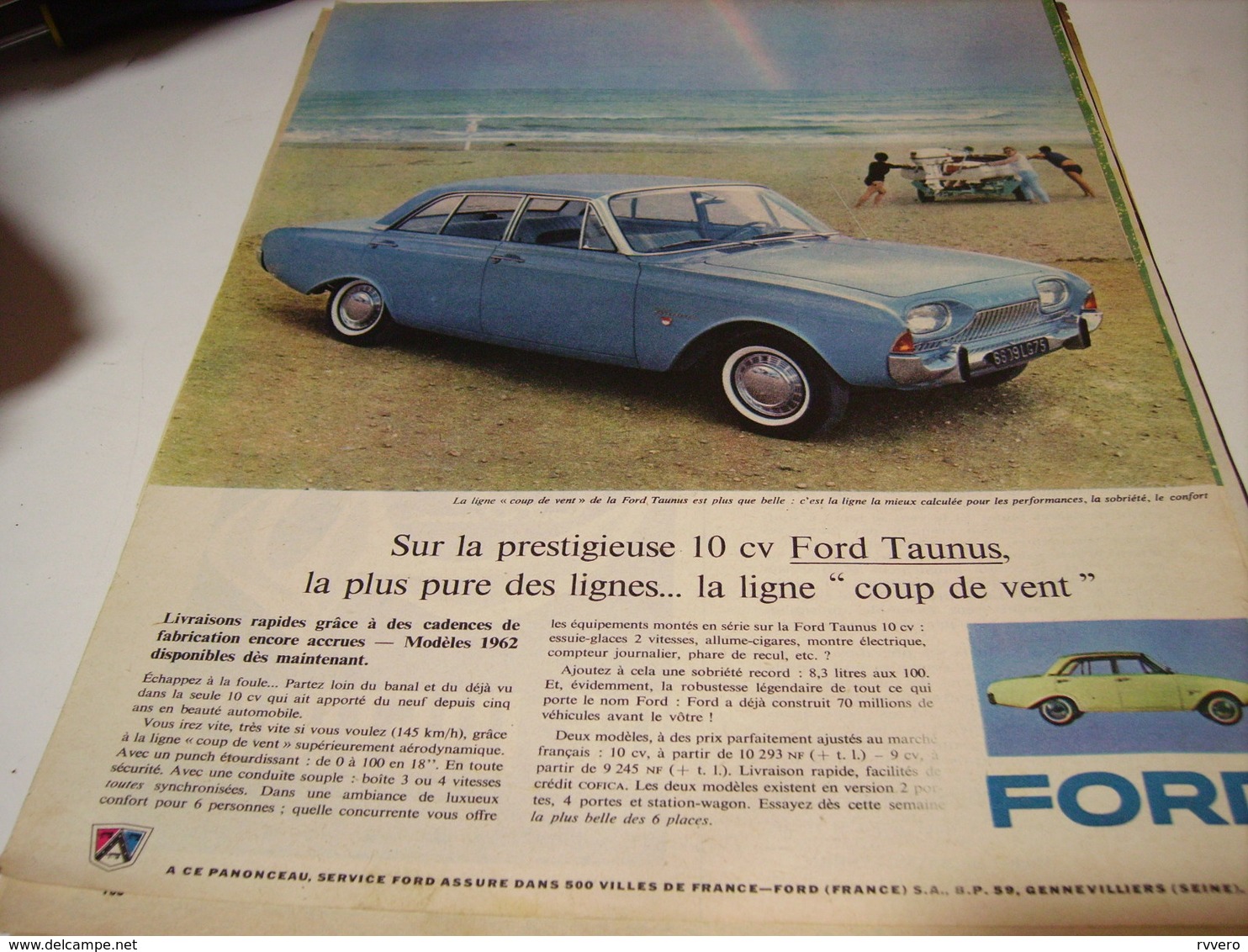 ANCIENNE PUBLICITE LIGNE COUP DE VENT  VOITURE FORD TAUNUS   1959 - Voitures