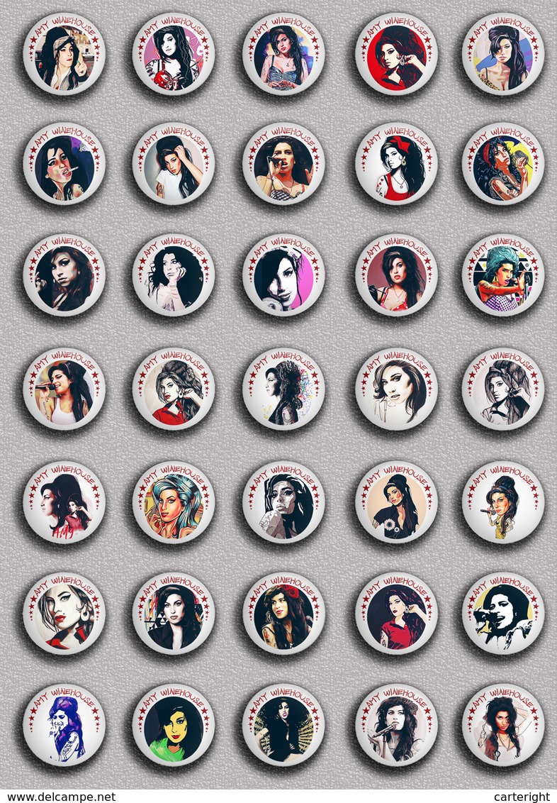 35 X Amy Winehouse Music Fan ART BADGE BUTTON PIN SET 2 (1inch/25mm Diameter) - Music