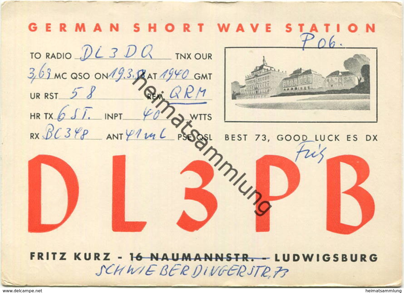 QSL - Funkkarte - DL3PB - Ludwigsburg - 1958 - Amateurfunk