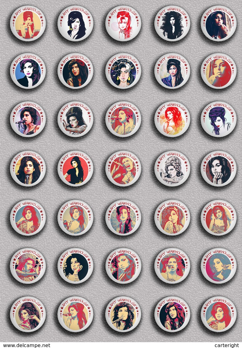 35 X Amy Winehouse Music Fan ART BADGE BUTTON PIN SET 4 (1inch/25mm Diameter) - Musica