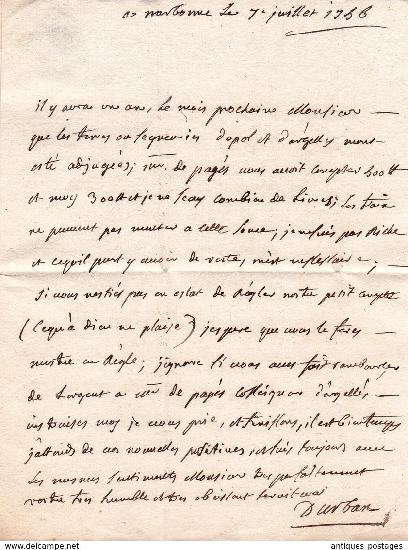 Lettre Narbonne 1756 Languedoc Aude Pour Paris Durban - 1701-1800: Précurseurs XVIII