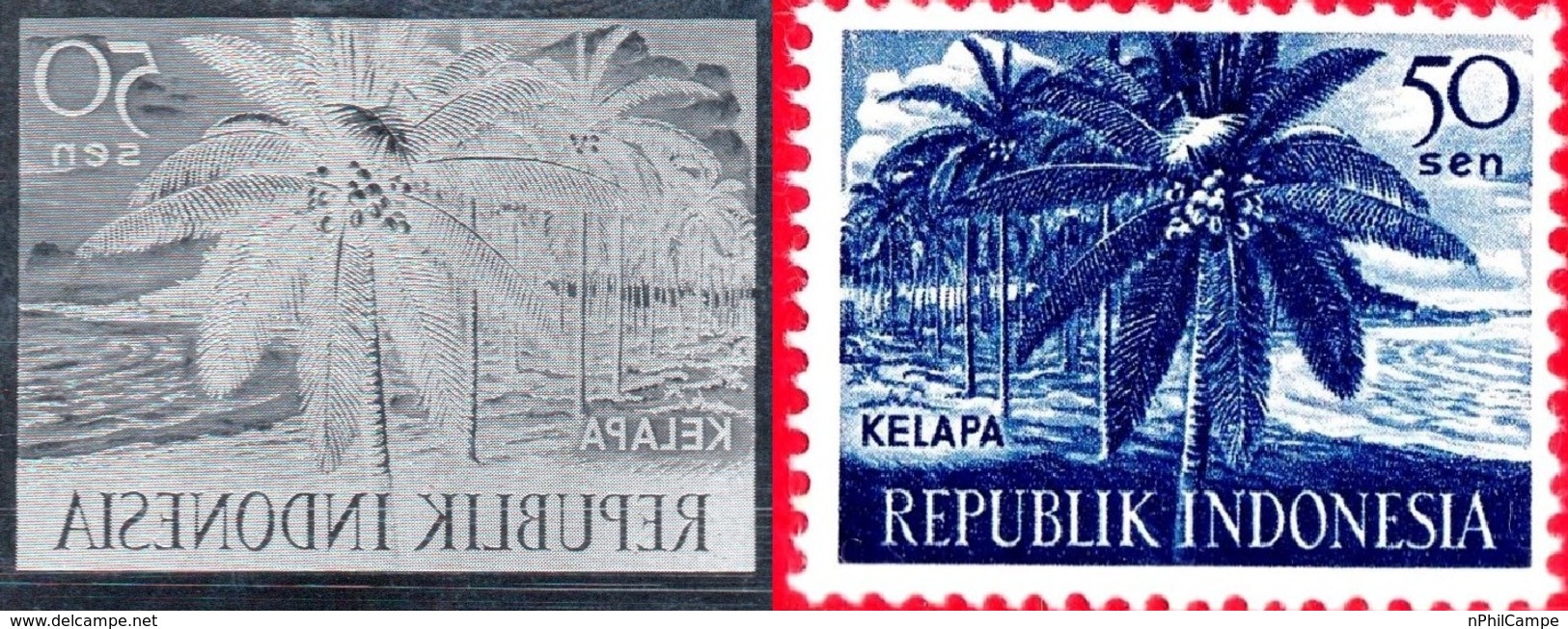 KPI-273. Nuovo - INDONESIA - 1960 - Block 4. Prodotti Agricoli - Coconut - Kelapa 50 Sen,,piece Of Printing Plate! Rare - Indonesien