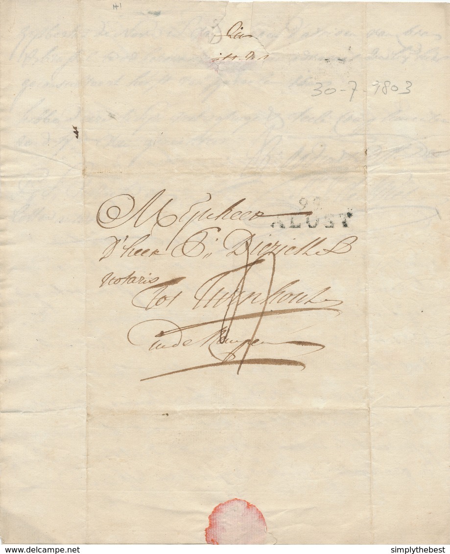 199/28 - Lettre Précurseur 92 ALOST 1803 Vers TURNHOUT - Port Encre 4 Décimes - Signée Desmet - 1794-1814 (Franse Tijd)