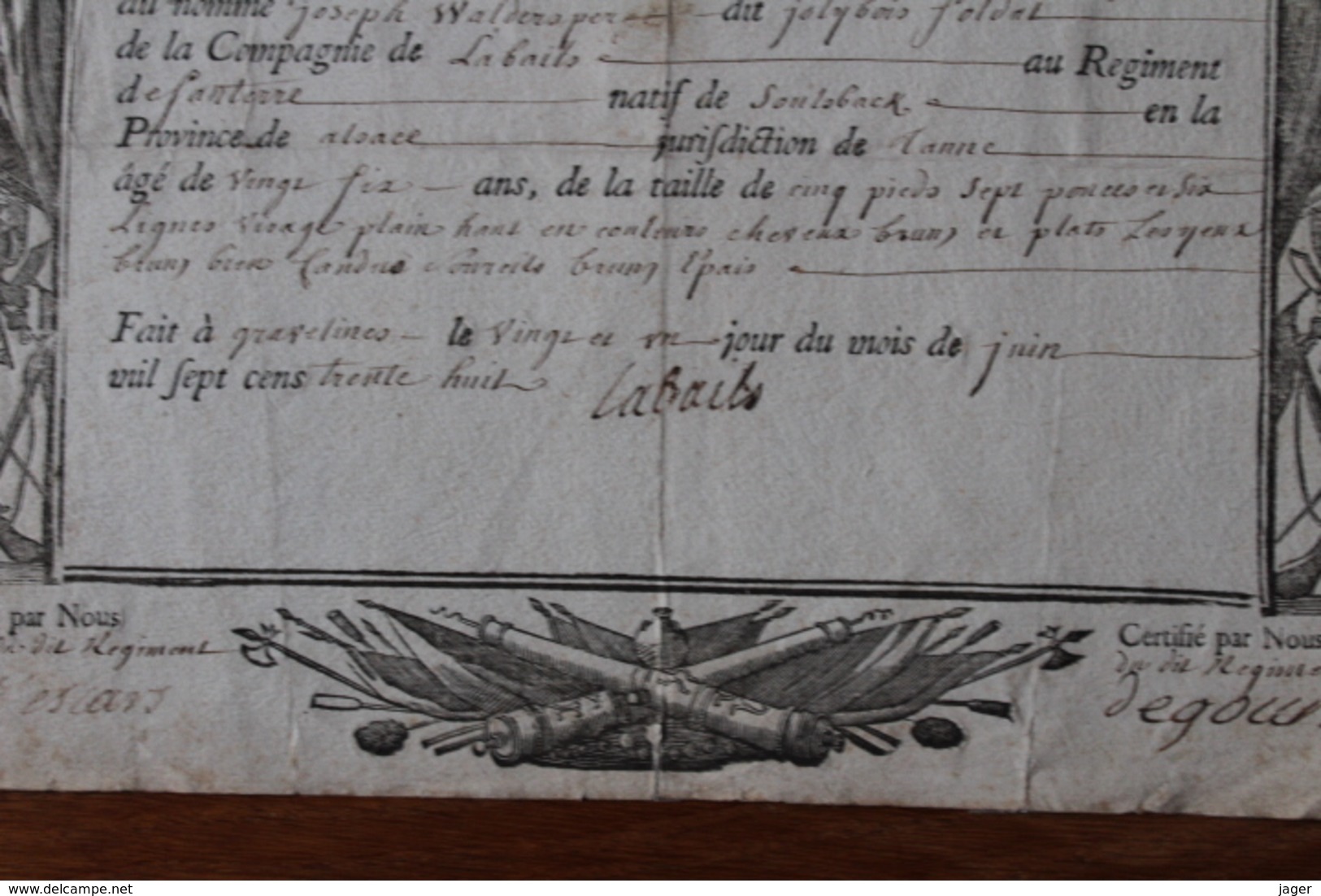 1738  Congé Militaire Ancien Regime - Documents Historiques