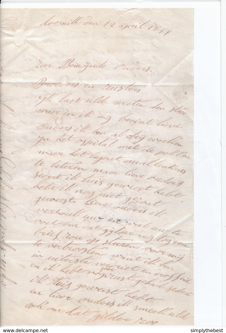 202/28 - Lettre Non Affranchie TOURNAY 1856 Vers TURNHOUT - Sneiers, 1ste Regiment Lanciers Te Doornik + Talon De Mandat - Brieven En Documenten