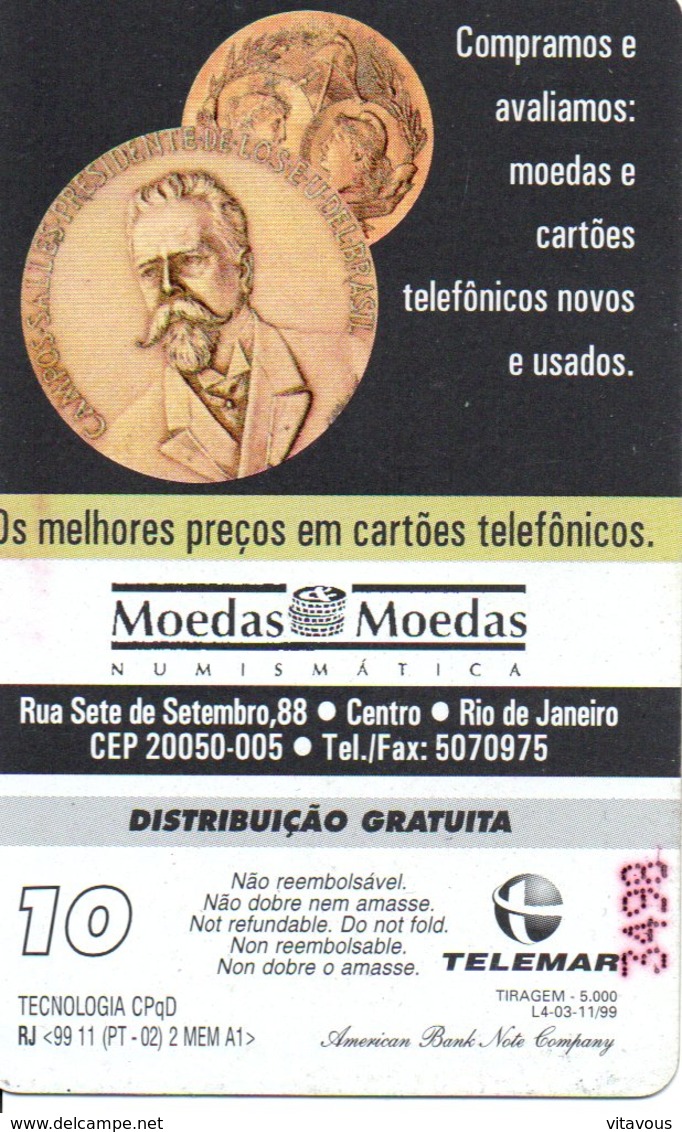 Rare 5000 Ex - Télécarte Brésil Monnaie Money Pièce Numismatique Médaille Bank Banque Phonecard  (G 644) - Timbres & Monnaies