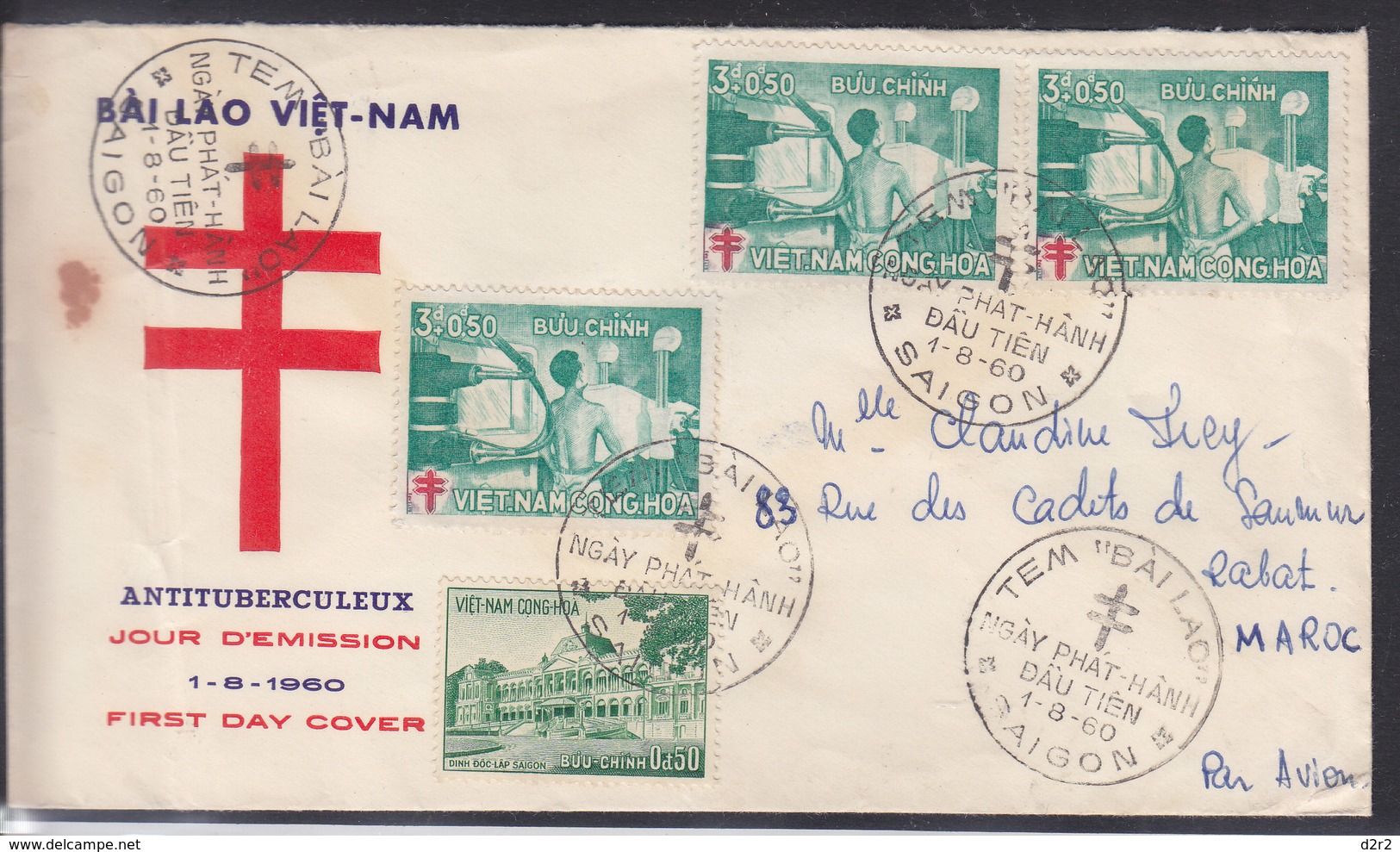 LETTRE PAR AVION POUR LE MAROC - MULTIAFFRANCHISSEMENT - 1960 - Viêt-Nam