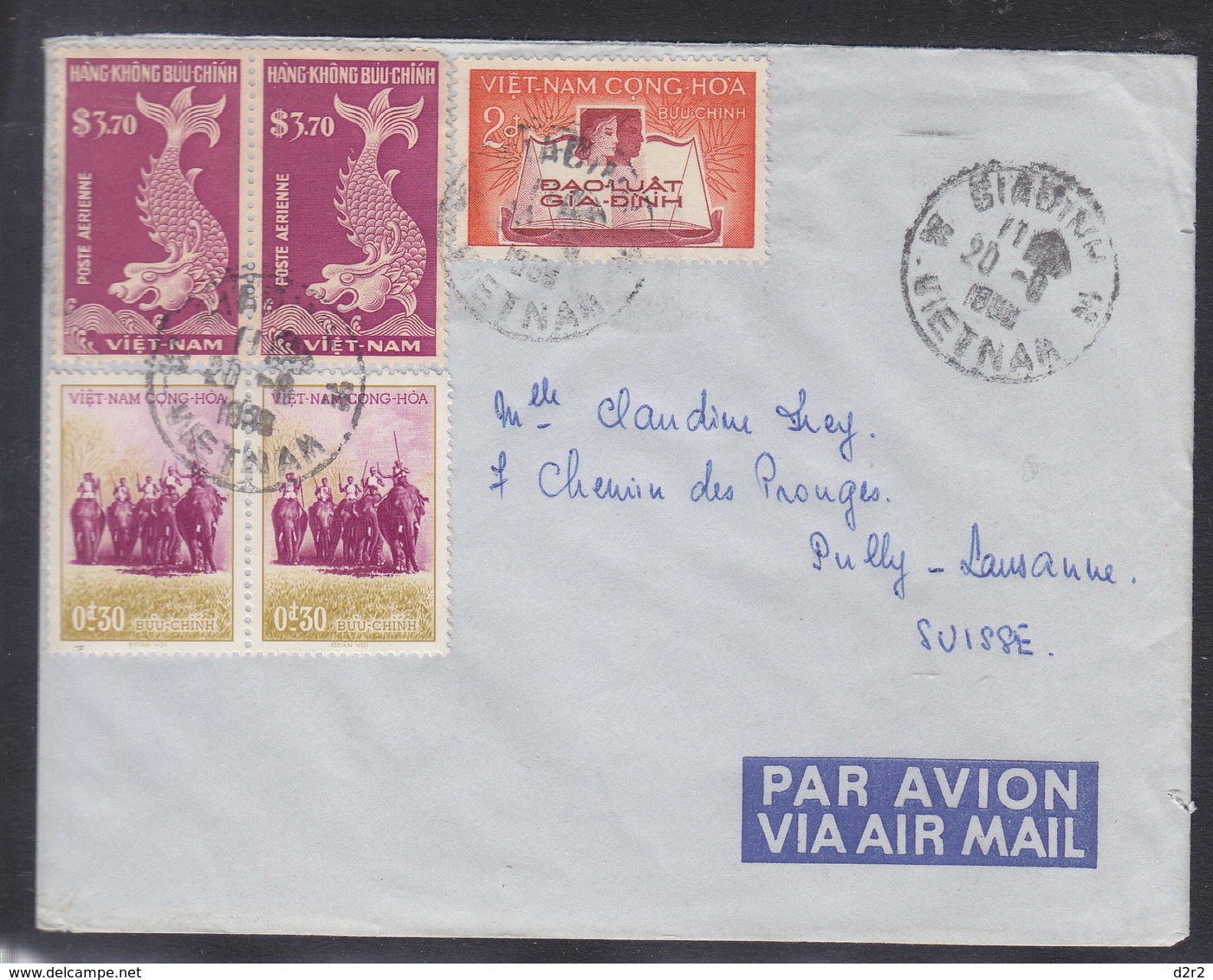 LETTRE PAR AVION POUR LA SUISSE - MULTIAFFRANCHISSEMENT - 1960 - Viêt-Nam