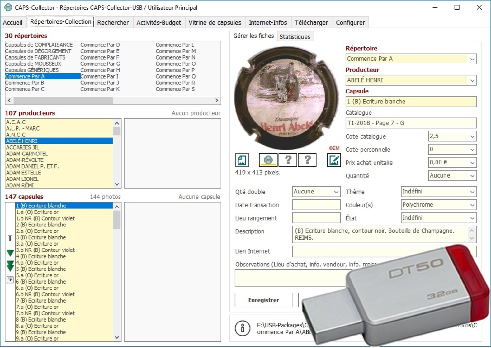 Logiciels LOGI-Collector, Timbres, Capsules Et Pièces Sur Clé USB 3.0 32 Go - Français