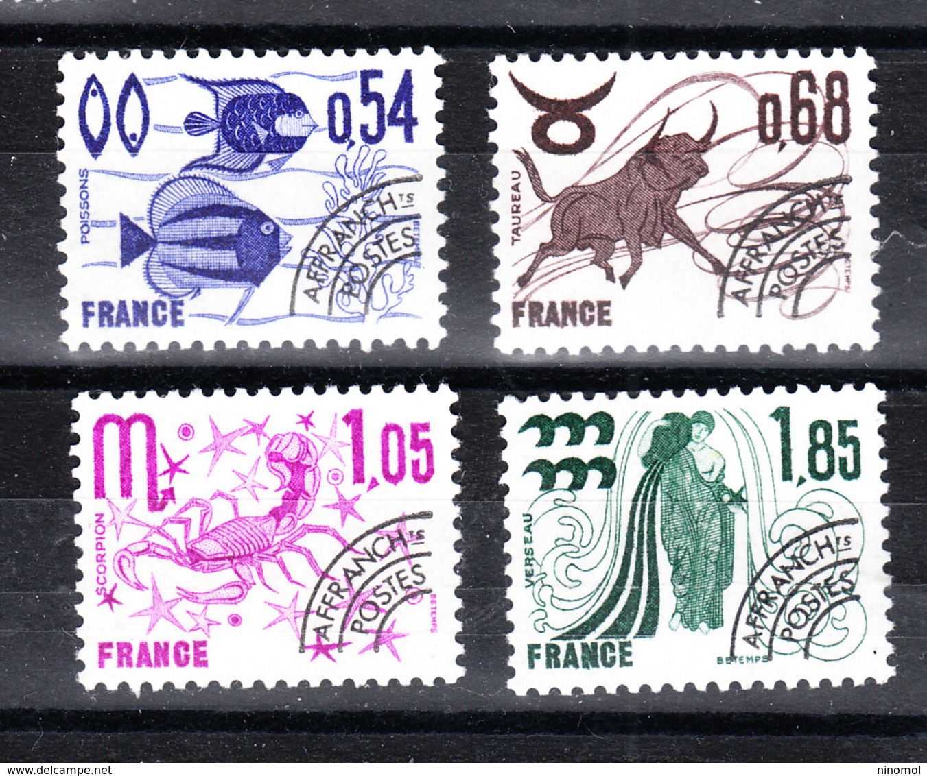 Francia - 1977. Preobliteres. Pesci Toro Scorpione Acquario. Bull Fish Scorpio Aquarius Complete MNH Set - Astrology