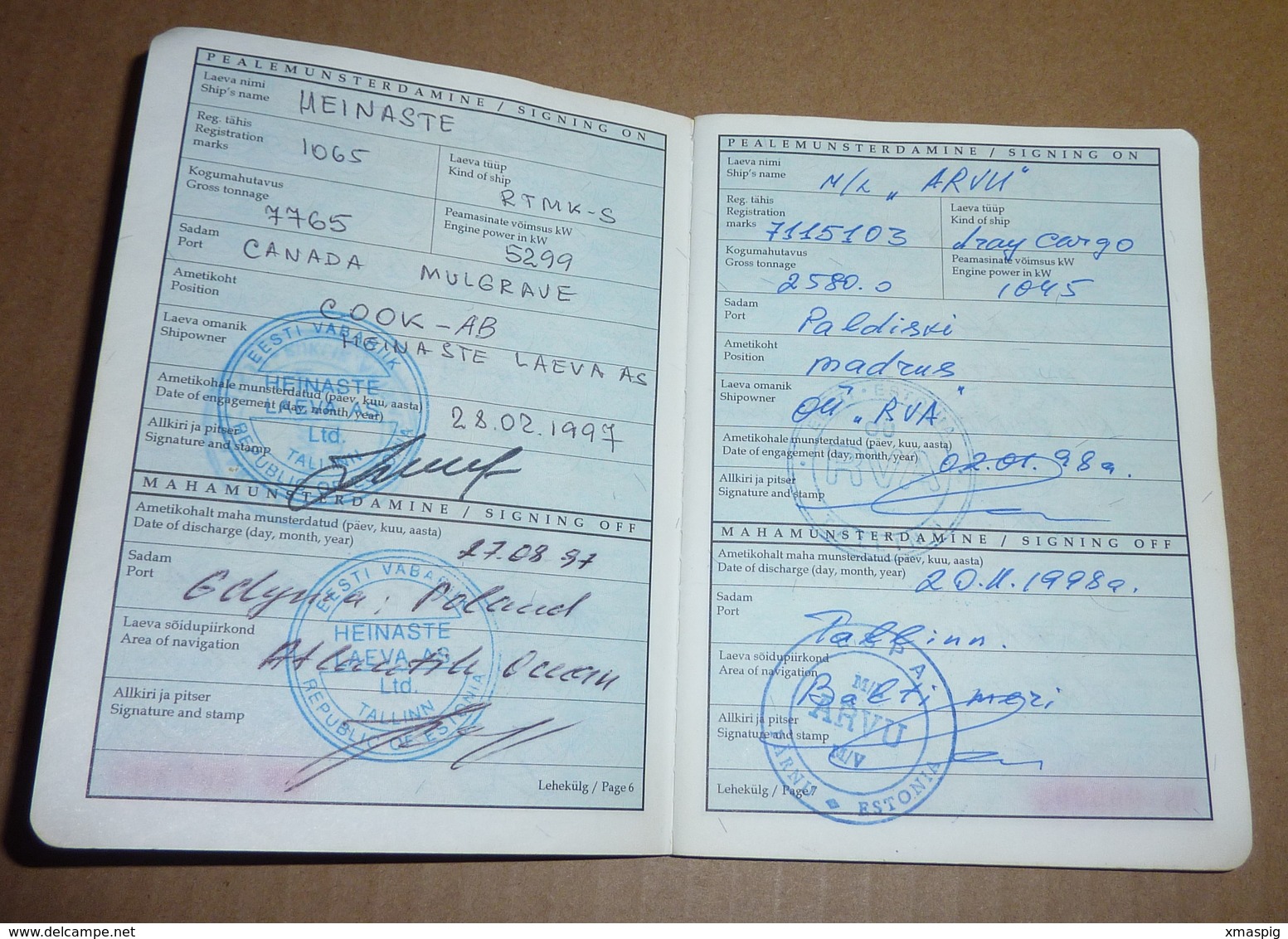 Seaman Naval Marine ID Passport Reisepass Passeport Estonia 1996 - Documenti Storici