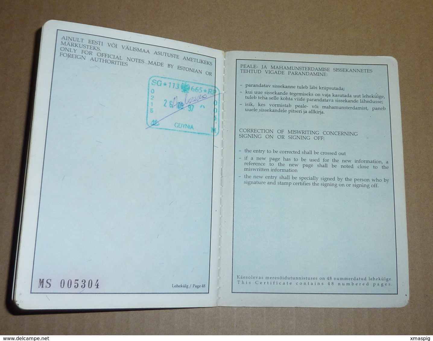 Seaman Naval Marine ID Passport Reisepass Passeport Estonia 1996 - Documenti Storici