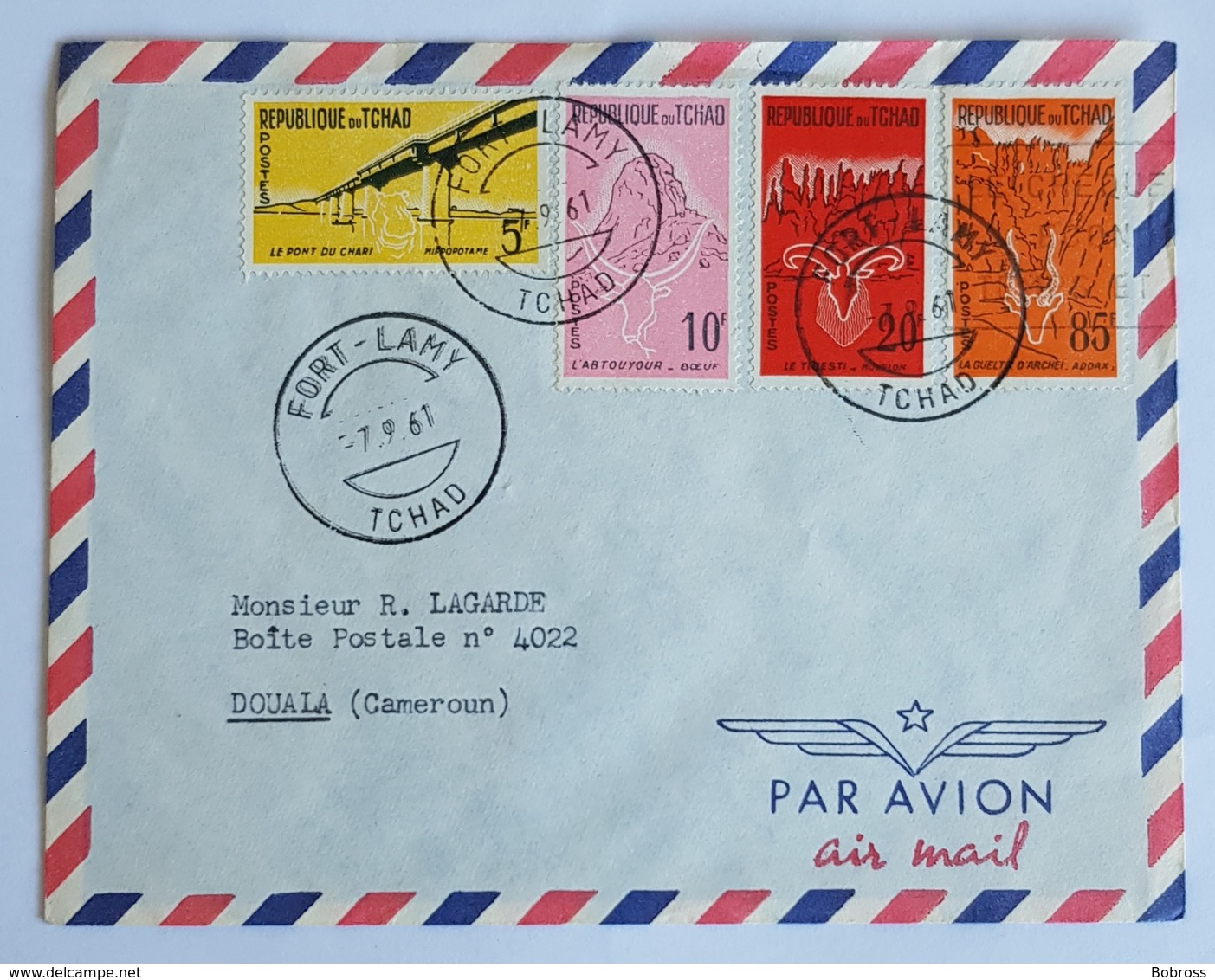 1961 Covers, Tchad, Chad, Douala Cameroun, Air Mail, Par Avion - Tsjaad (1960-...)