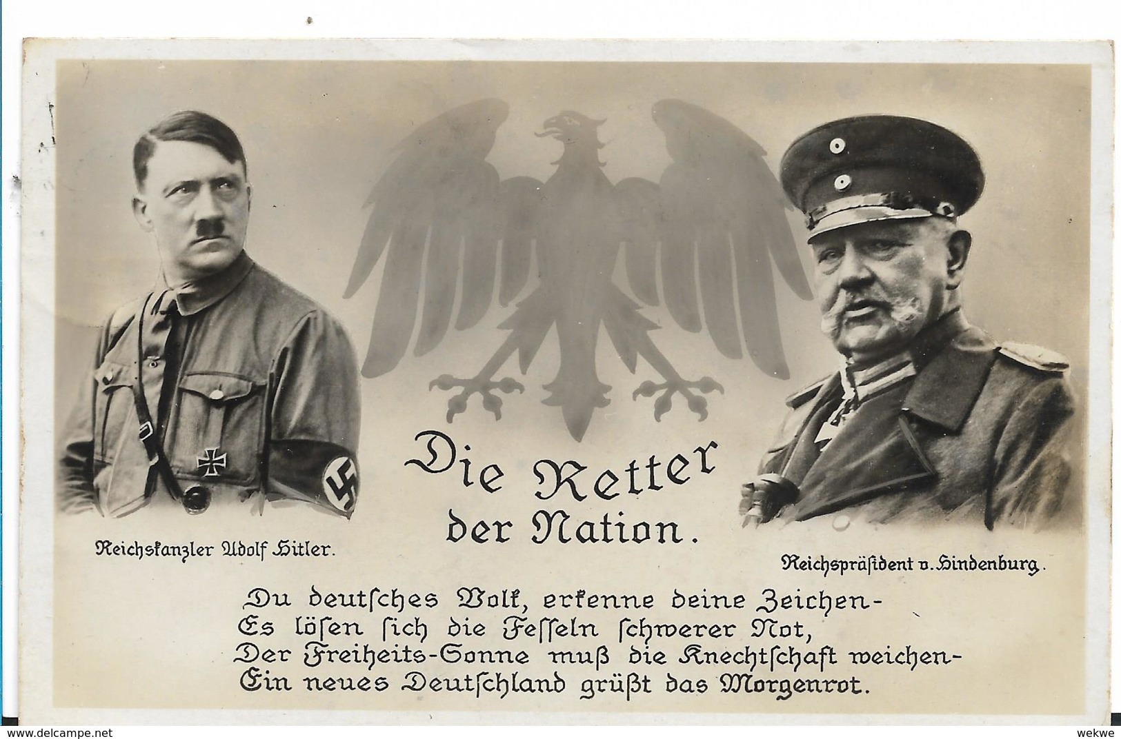 III-Pro100 / Propagandakarte, Retter Der Nation. FRÚHE Propaganda Von März 1933. Hitler Und Hindenburg - Briefe U. Dokumente