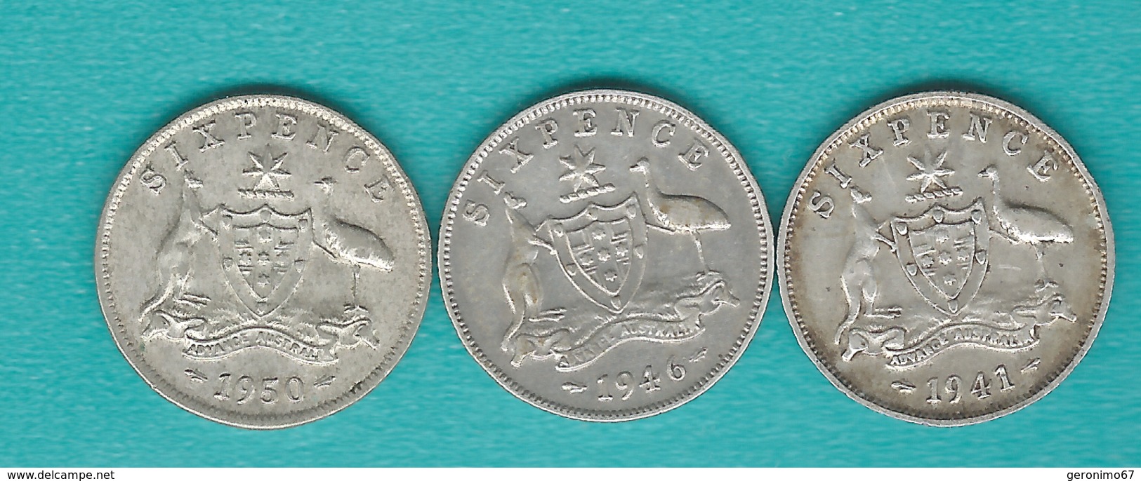 Australia - George VI - 1941 (KM38); 1946 (KM38a); 1950 (KM45) - Sixpence