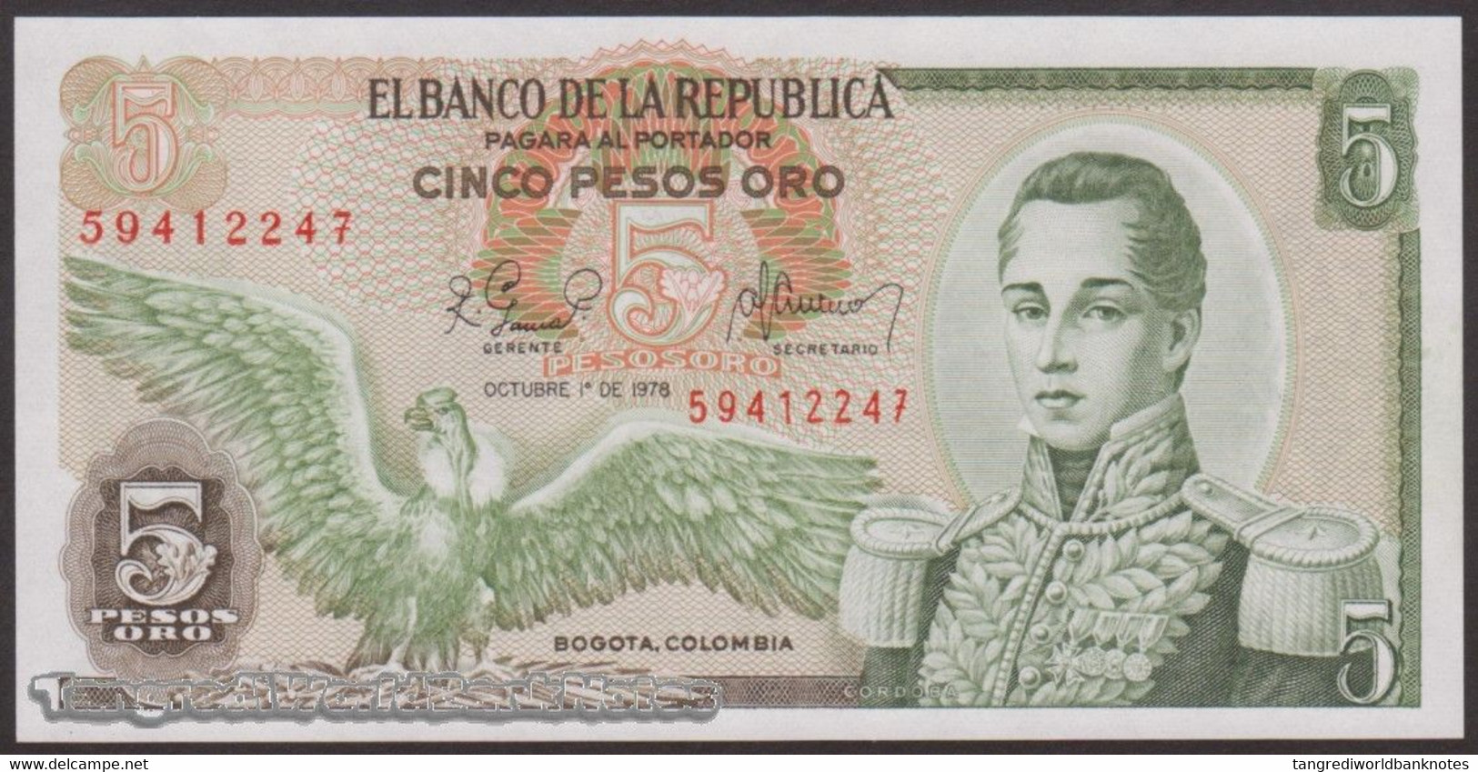 TWN - COLOMBIA 406f1 - 5 Pesos Oro 1.10.1978 AU/UNC - Colombia